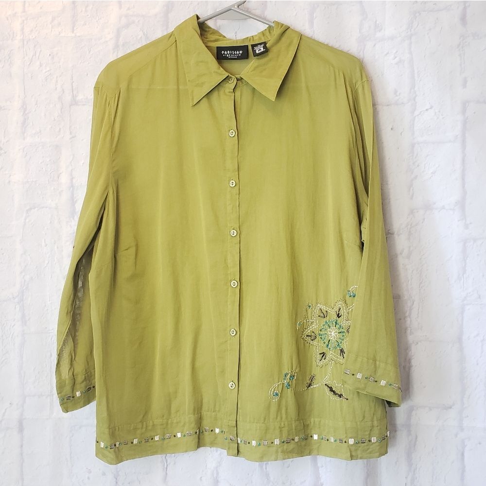 PARISIAN Signature Woman Sheer Beaded Button Down Top 1X